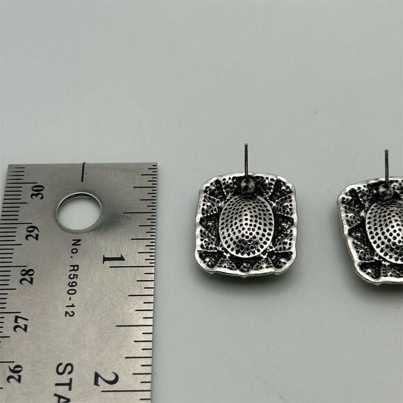 Square Art Deco Faux Black Hematite Rhinestone Stud Earrings Sparkle Fun - Picture 4 of 8